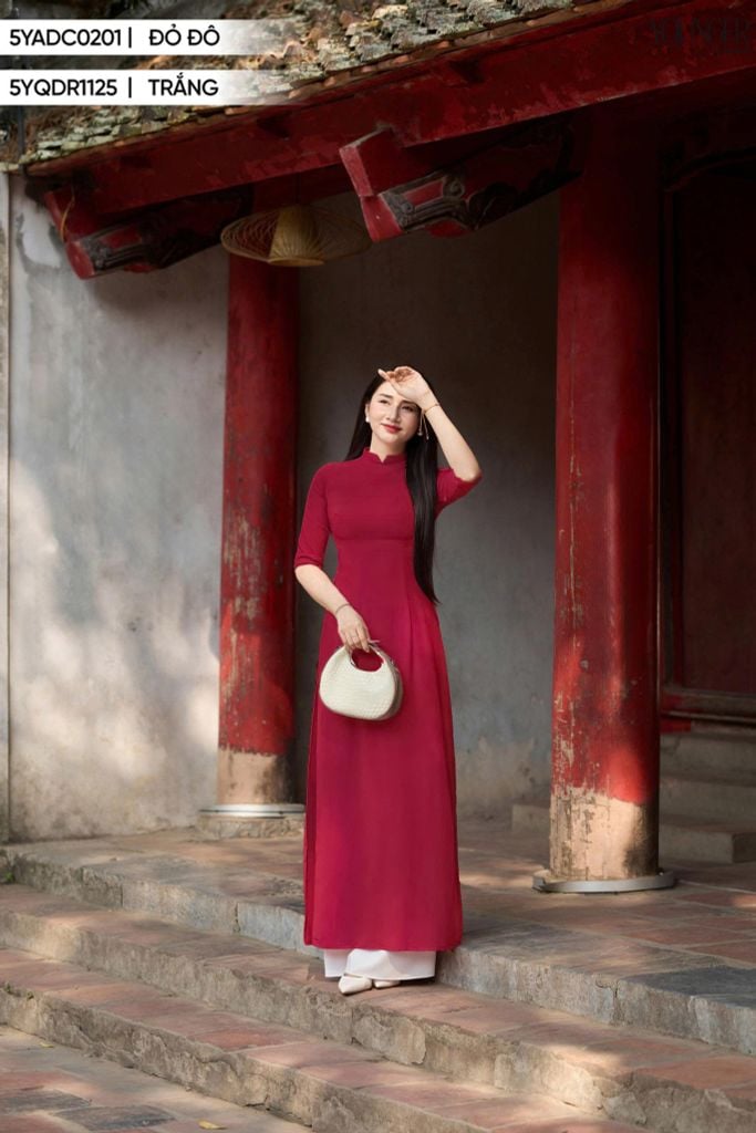  Áo dài lụa Tây thi trơn có cổ (Giá không kèm quần) 