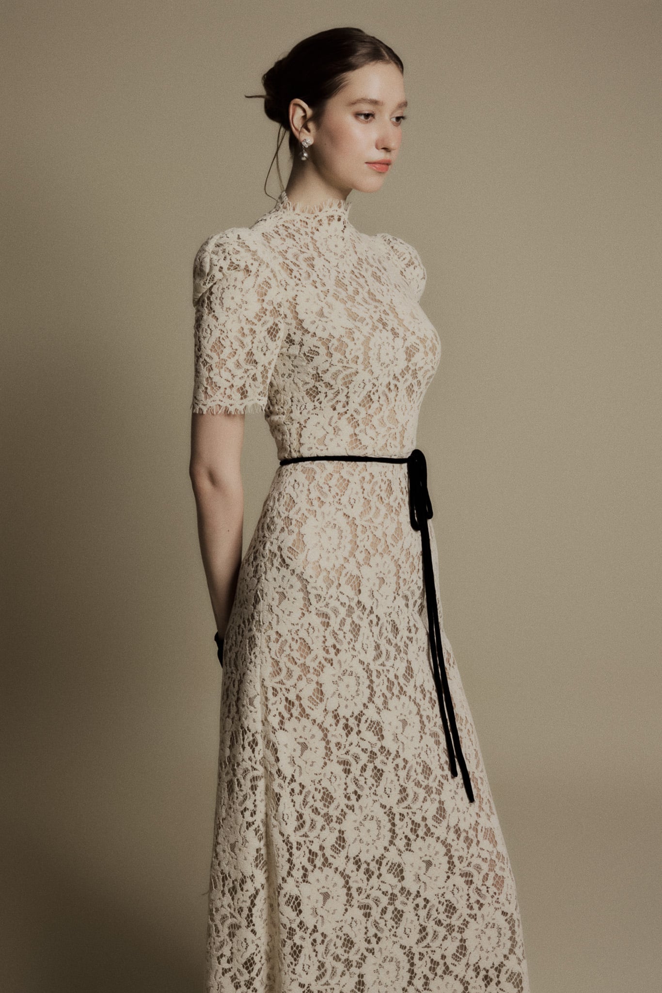  LILY IVORY HIGH NECK LACE DRESS 