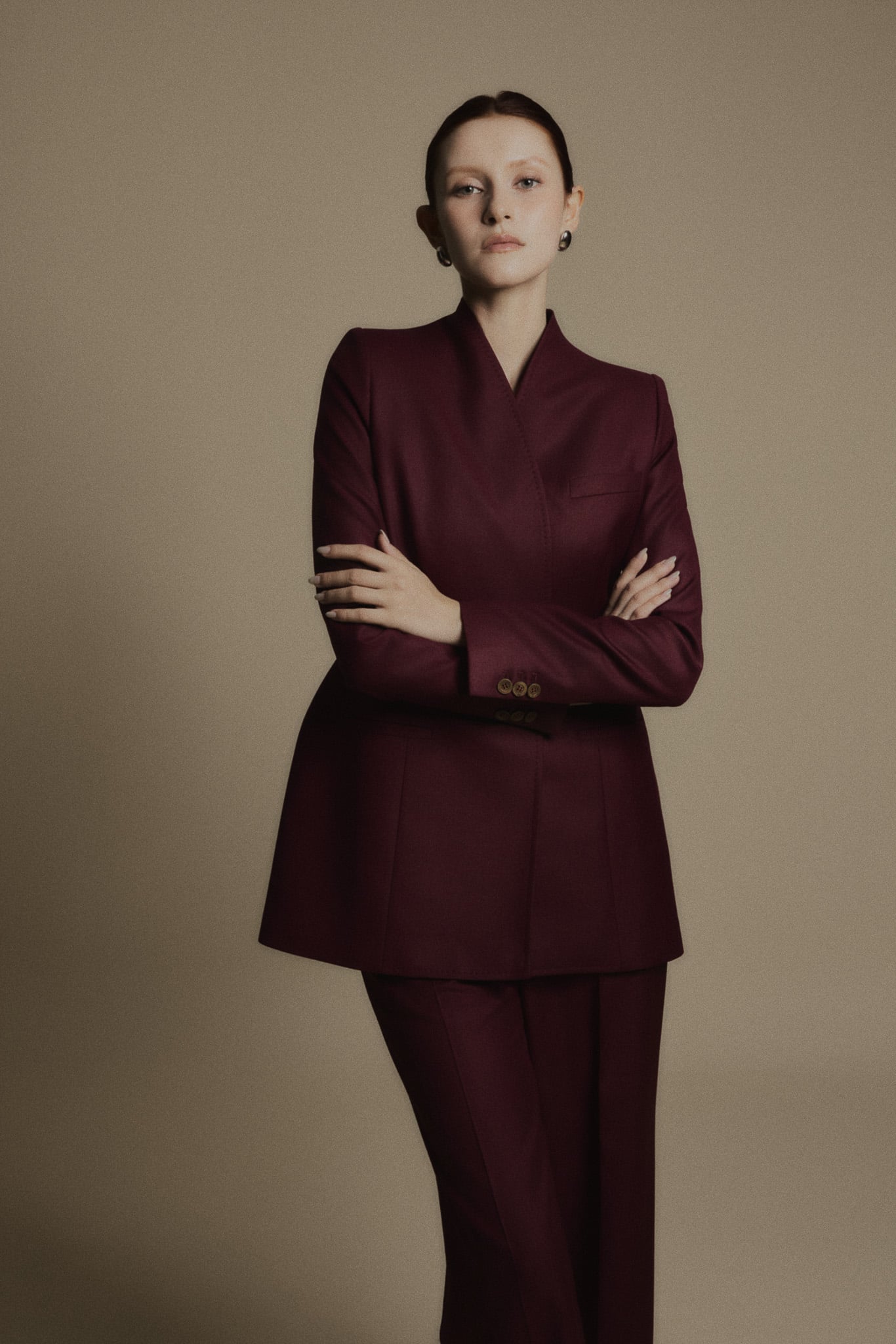  CRIMSON MINIMAL WOOL TAILORED SUIT JACKET 