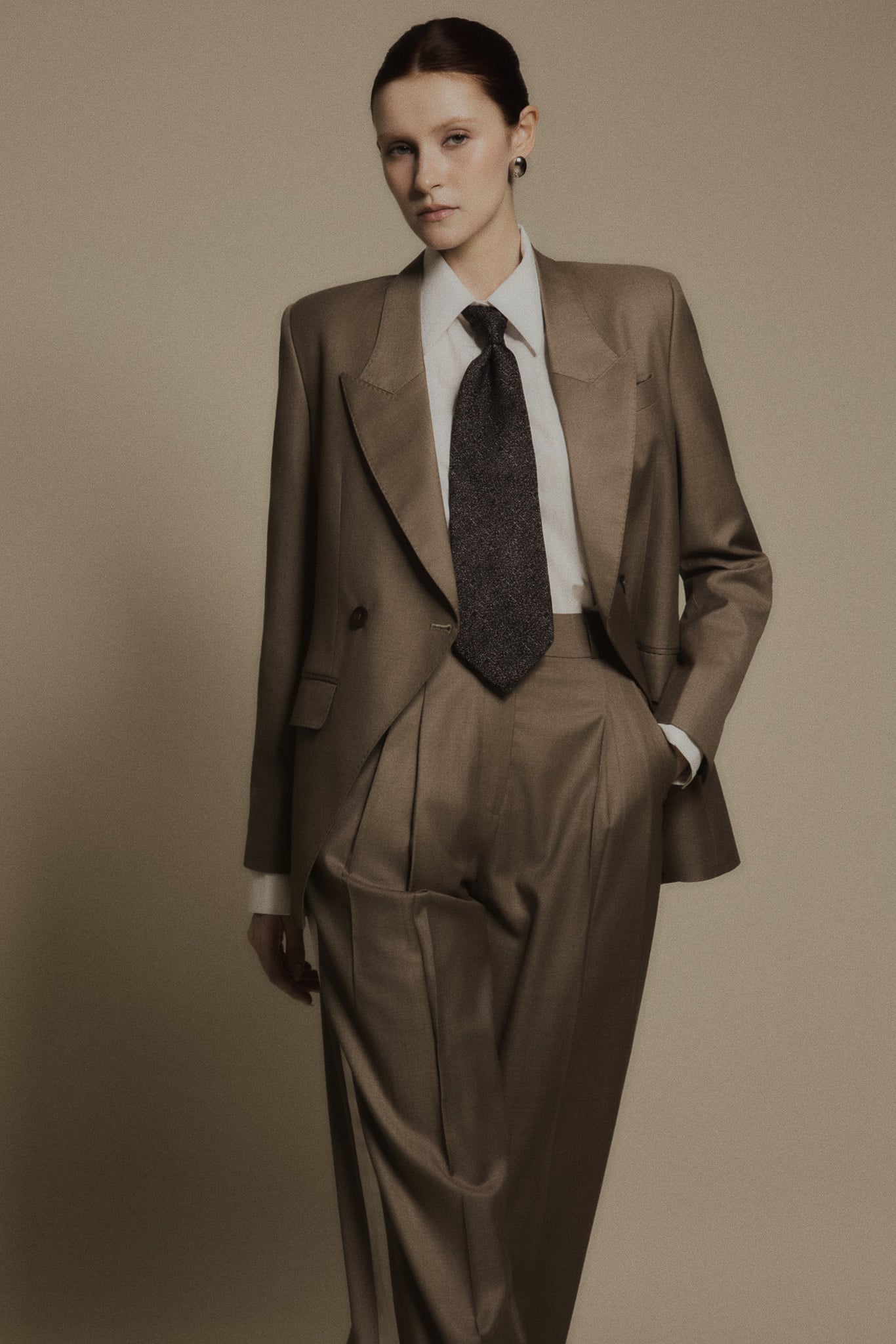  GRANITE BROWN WOOL WIDE LEG SUIT JACKET 