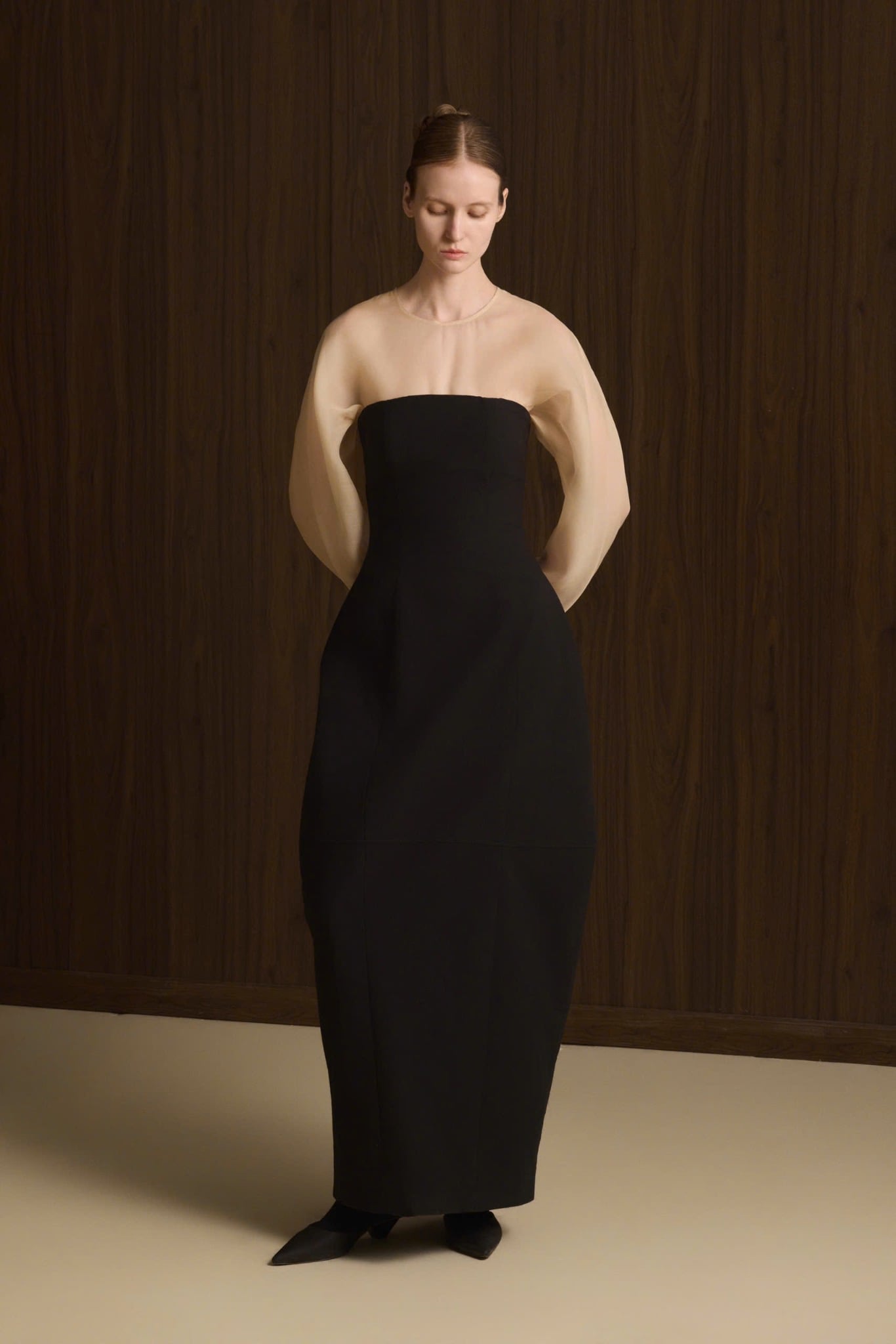  NOIRER SHEER SLEEVE CPLUMN DRESS 