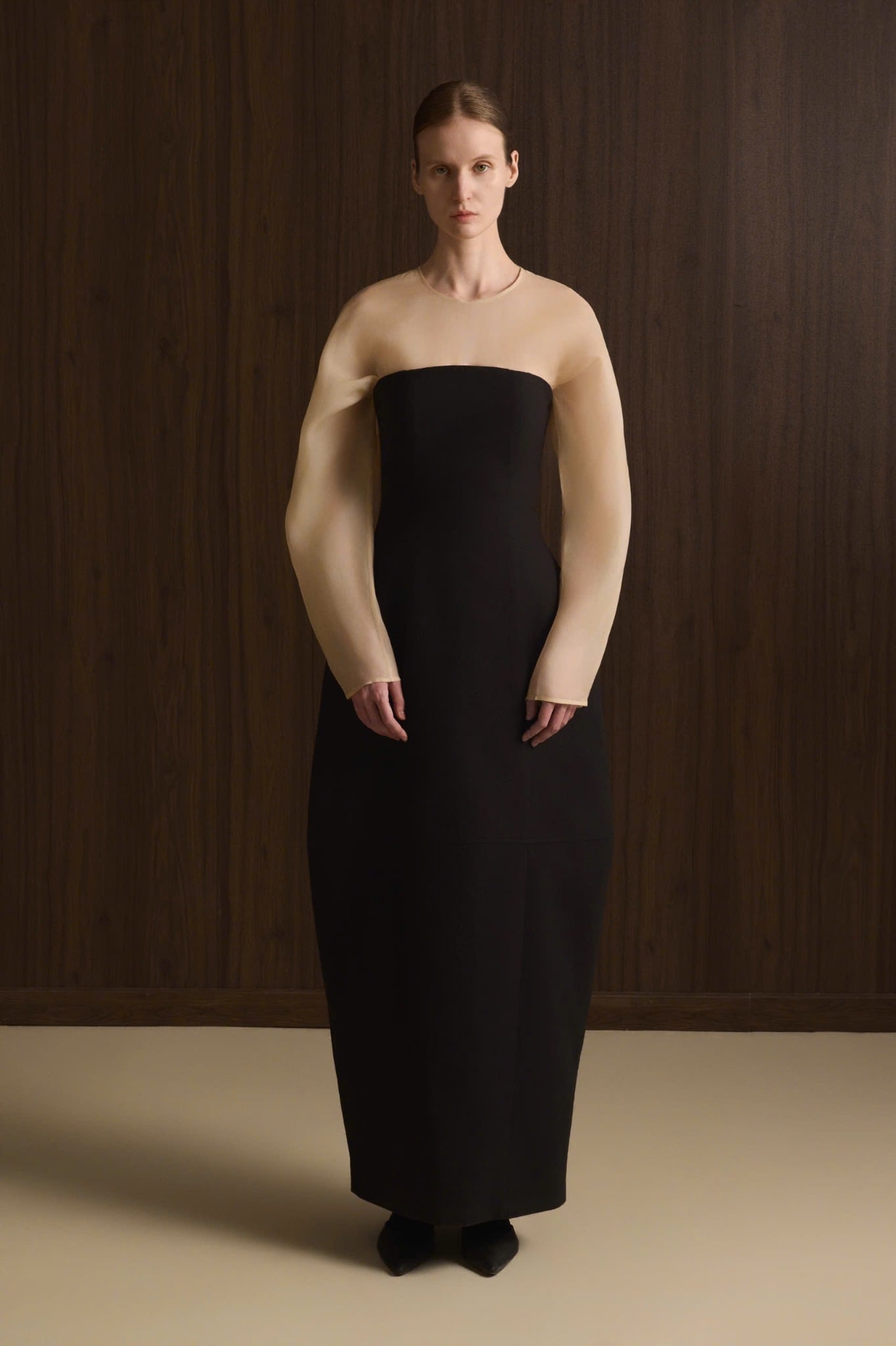 NOIRER SHEER SLEEVE CPLUMN DRESS 