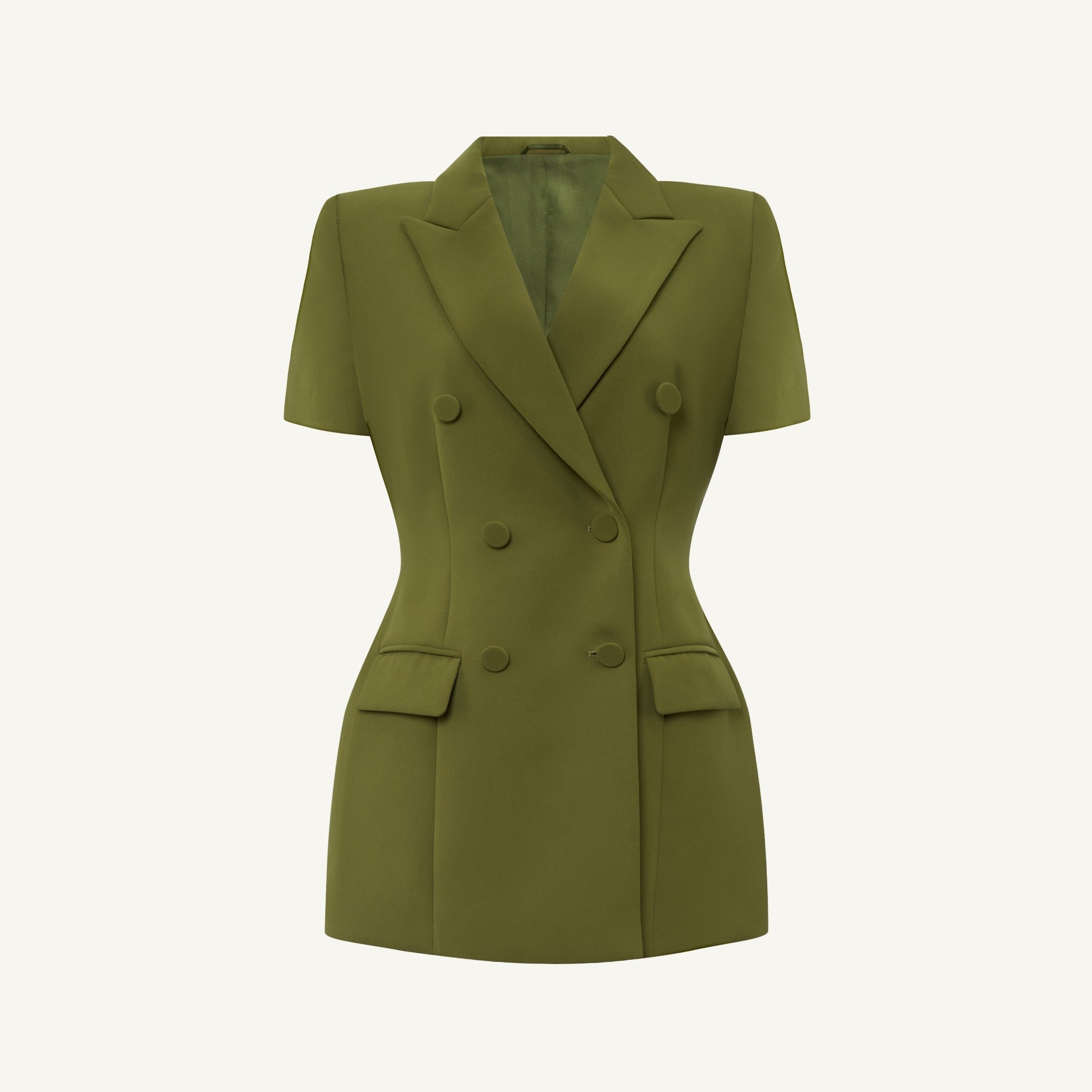  OLIVE GRACE-DOUBLE-BREASTED SHORT-SLEEVE BLAZER 