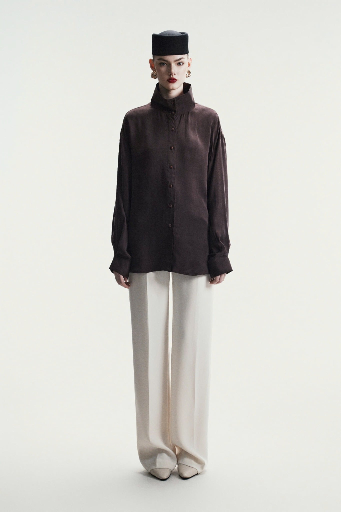  UMBER DRAPED-DCOLLAR SHIRT 