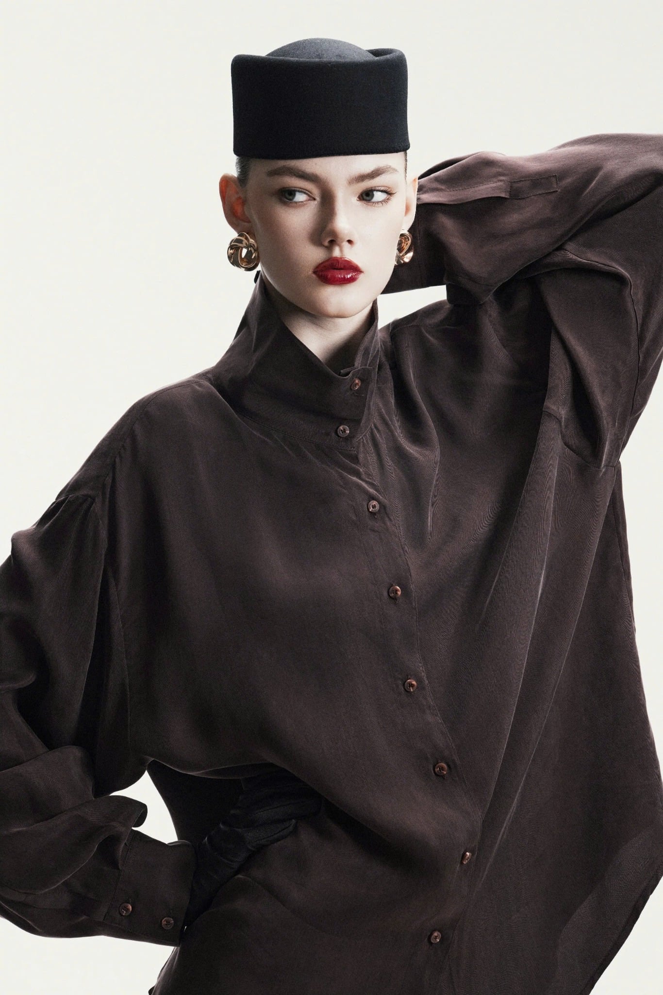  UMBER DRAPED-DCOLLAR SHIRT 