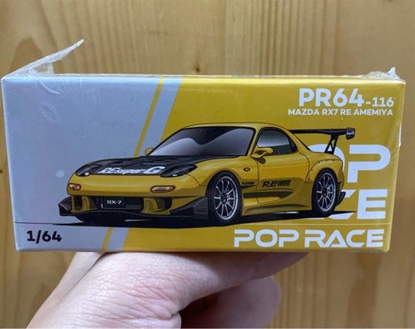  PopRace Diecast #PR640116 MAZDA RX-7 (FD3S) RE-AMEMIYA WIDEBODY YELLOW 