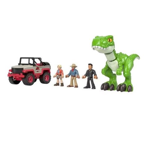  Đồ chơi Imaginext Jurassic World T. Rex Escape 3 figures Jurassic Park Jeep & T-Rex 