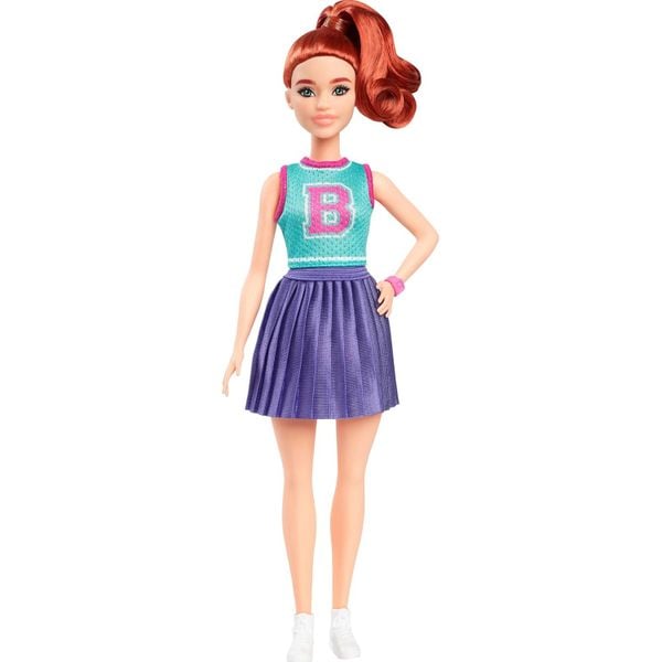Búp bê HYT90 Barbie Fashionistas 11.7" Doll #232 in Jersey Top and Pleated Purple Skirt, Red Hair