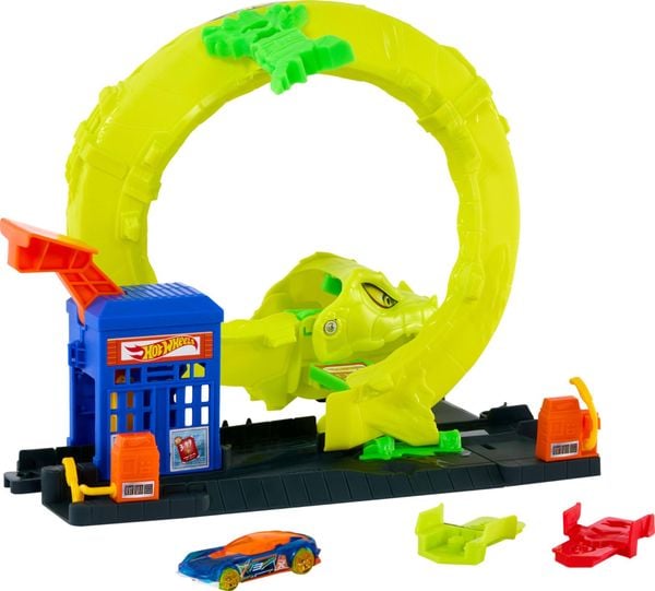 Mattel Hot Wheels City Snake Spiral Attack Playset With 1:64 Scale Die-Cast Toy Car & Speed Snap Track