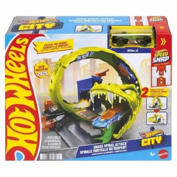 Mattel Hot Wheels City Snake Spiral Attack Playset With 1:64 Scale Die-Cast Toy Car & Speed Snap Track