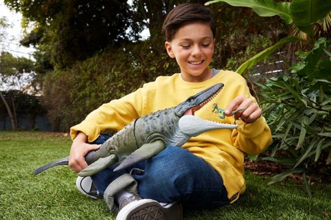  JCH00 Jurassic World Rebirth Bite N Blast Mosasaurus Action Figure and Mini Dilophosaurus 