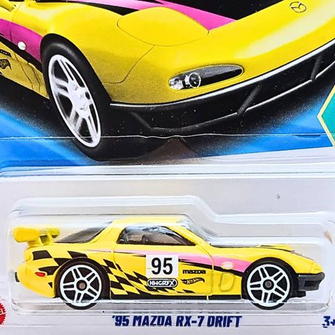  Xe mô hình JFN71 Hot Wheels Basic Car '95 Mazda RX-7 Drifting Yellow 