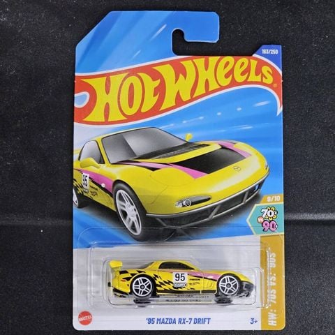  Xe mô hình JFN71 Hot Wheels Basic Car '95 Mazda RX-7 Drifting Yellow 