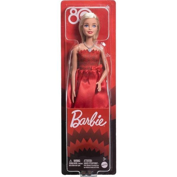 Búp bê JGD25 BARBIE RUBY RED DOLL MATTEL 80TH ANNIVERSARY