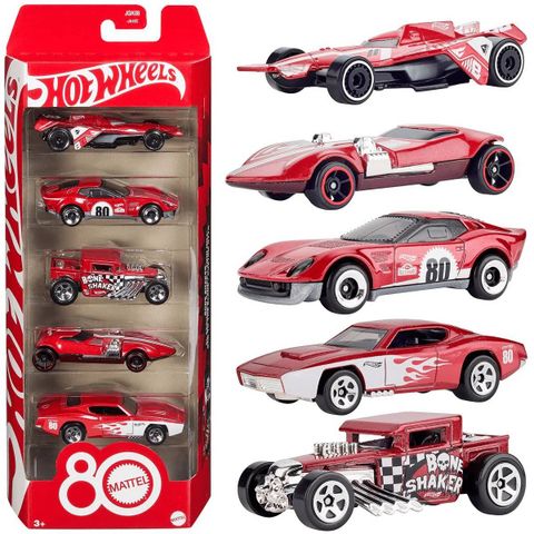  Set xe JGK08 Hot Wheels Mattel 80th Anniversary Ruby Red Edition 5-Pack Set 