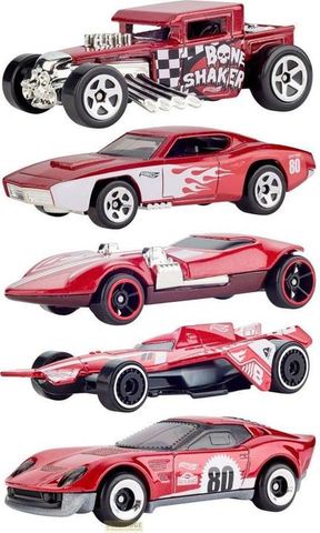  Set xe JGK08 Hot Wheels Mattel 80th Anniversary Ruby Red Edition 5-Pack Set 