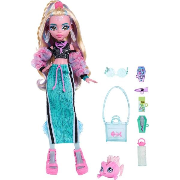  Búp bê JHK33 Monster High Lagoona Blue Doll with Pet Piranha 