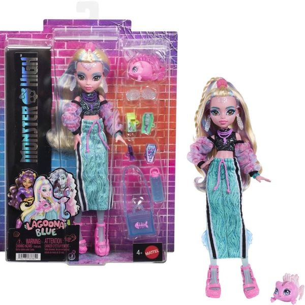  Búp bê JHK33 Monster High Lagoona Blue Doll with Pet Piranha 