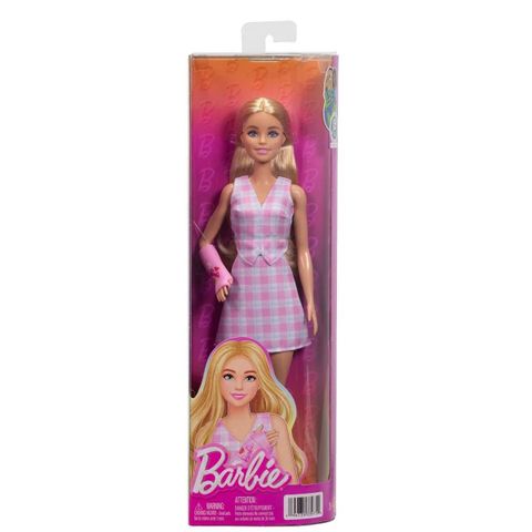 Búp bê JJN56 Barbie Fashionistas Doll #243 with Pink Arm Cast and Plaid Top and Skirt 