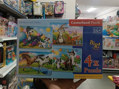  Xếp hình puzzle mẹ và con: chó, mèo, ngựa và thỏ 4 bộ 8/12/15/20 mảnh CASTORLAND B-041053 