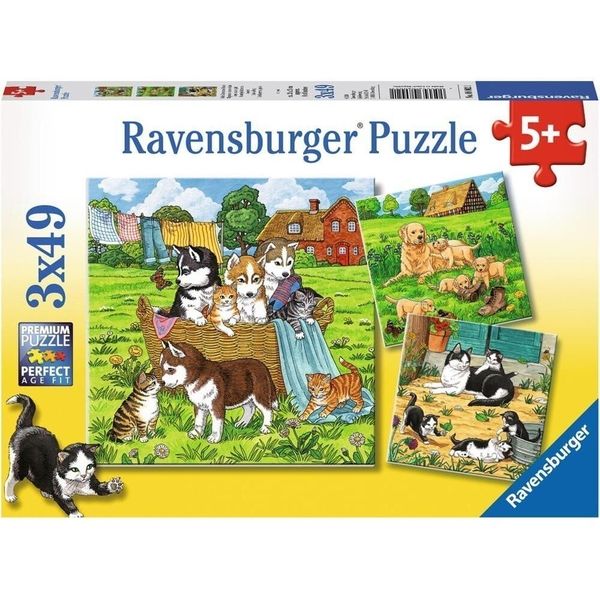 Tranh ghép Cats & Dogs 3x49 mảnh ghép Ravensburger