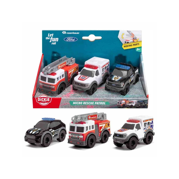 Bộ 3 Đồ Chơi Xe Cứu Hộ DICKIE TOYS Micro Rescue Patrol 203712031 của Đức