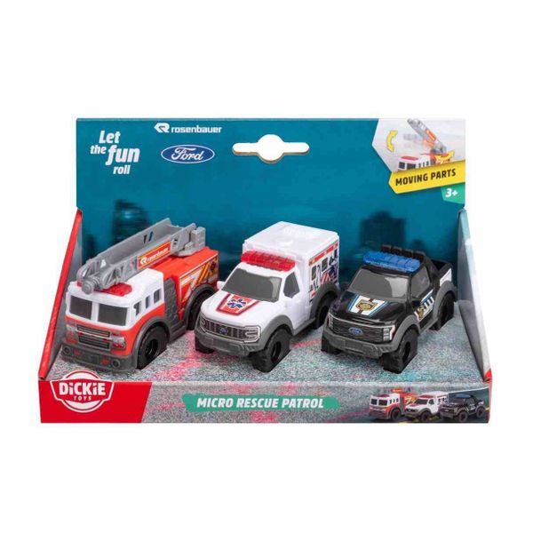 Bộ 3 Đồ Chơi Xe Cứu Hộ DICKIE TOYS Micro Rescue Patrol 203712031 của Đức