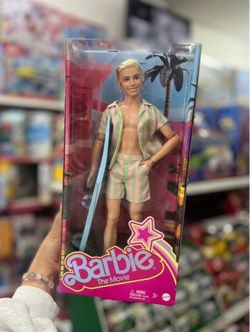  HPJ97-Barbie The Movie Ken Doll Wearing Pastel Striped Beach Matching Set 
