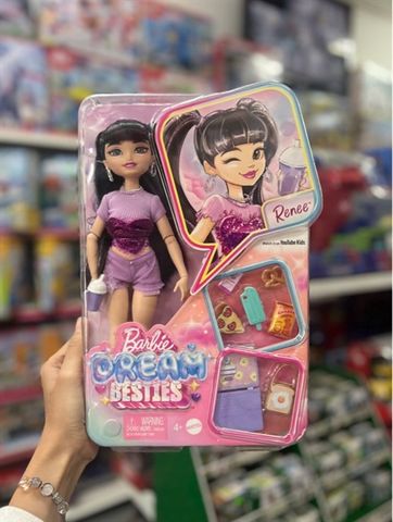  Barbie Dream Besties Playset with Renee Fashion Doll, Long Black Hair & 11 Food Themed Accessories 