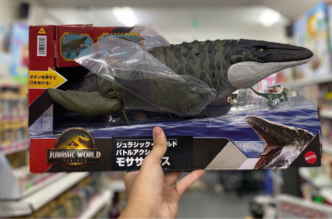  JCH00 Jurassic World Rebirth Bite N Blast Mosasaurus Action Figure and Mini Dilophosaurus 