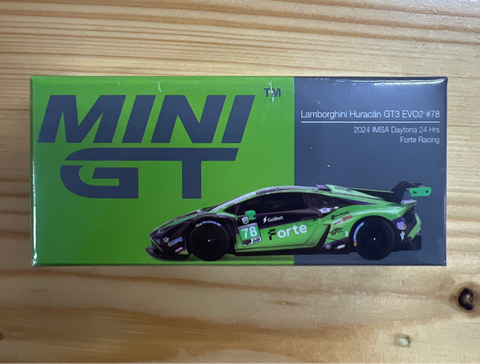  Mini GT MGT01062 Lamborghini Huracán GT3 EVO2 #78 Forte Racing 2024 IMSA Daytona 24 Hrs 