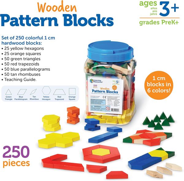LER0334 Bộ các khối hình dạng bằng gỗ set 250 miếng - Wooden Pattern Blocks