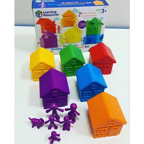  LER3369 Learning Resources Bộ đồ chơi luyện vận động tinh, phân loại, màu sắc, số đếm - All About Me Sorting Neighborhood Set 
