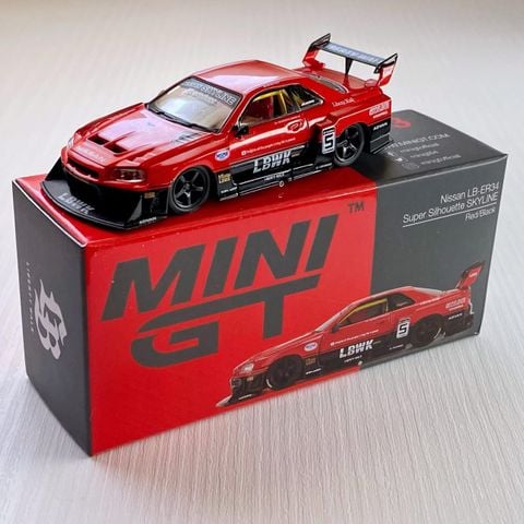  Xe mô hình MINI GT 1/64 Nissan LB-ER34 Super Silhouette Skyline Red/Black (RHD) 