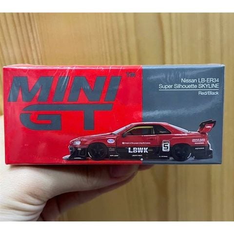  Xe mô hình MINI GT 1/64 Nissan LB-ER34 Super Silhouette Skyline Red/Black (RHD) 