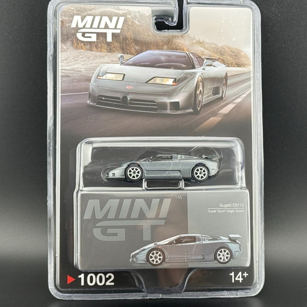 Mini GT CARD Version MGT01002 Bugatti EB110 Super Sport Grigio Scuro
