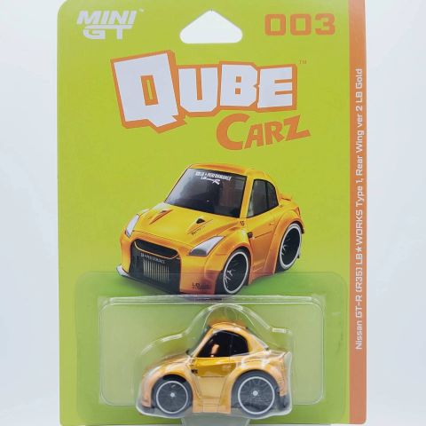  Xe Mini GT CARD Version Qube Carz QZ00301-BL Nissan GT-R R35 LB WORKS Type 1, Rear Wing ver 2 LB Gold 