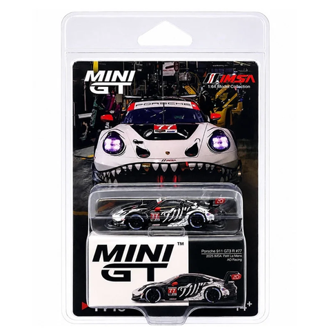  Xe MINI GT CARD Version 1:64 MGT01143 Porsche 911 GT3 R #77 AO Racing 2025 IMSA Petit Le Mans 