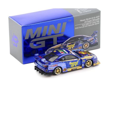 Xe Mini GT Box Version MGT01185 Nissan LB-Super Silhouette S15 SILVIA #555 Team MINI GT Liberty Walk 2025 Formula Drift Halloween Special 