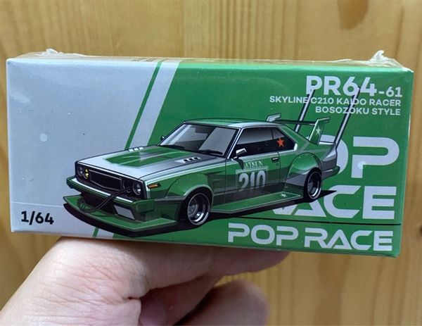  Mô hình xe POPRACE #PR640061 SKYLINE C210 KAIDO RACER (BOSOZOKU STYLE) - SILVER/GREEN 