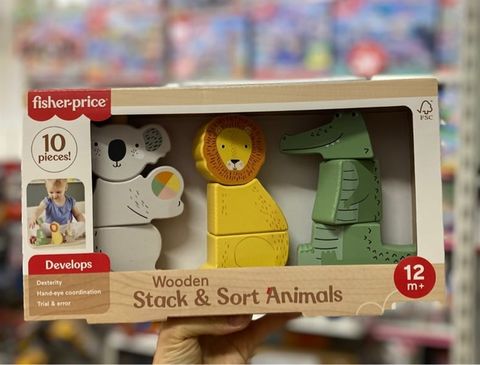  Đồ chơi gỗ HXV04 Fisher-Price Wooden Stack & Sort Animals Toy 
