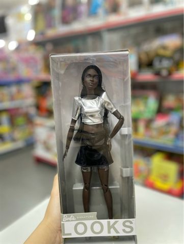  Barbie Looks Collectible Fashion Doll, Posable with Sleek Black Hair & Metallic Top 