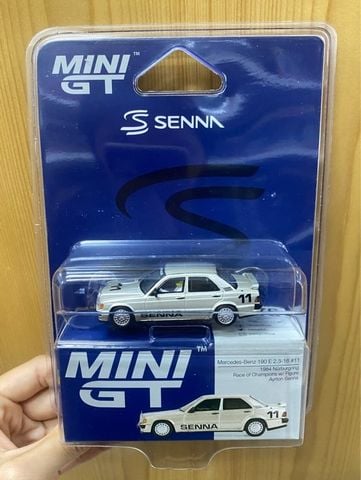  Mini GT CARD version MGT01076 Mercedes-Benz 190 E 2.3-16 #11 Ayrton Senna 1984 Nürburgring Race of Champions w/ Figure 