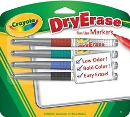 Bút lông viết bảng nét mảnh 4 màu Crayola Fine Line Dry-Erase