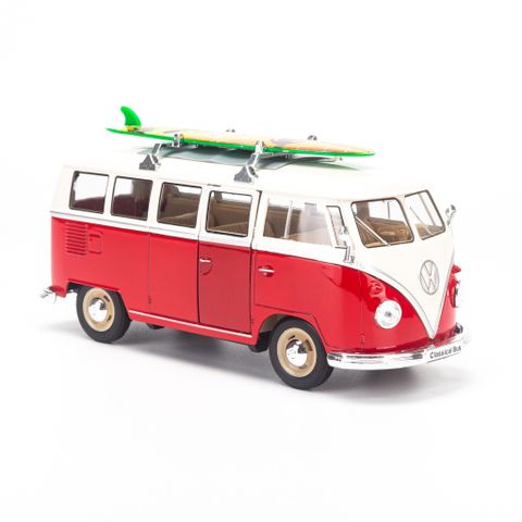  Mô hình xe Volkswagen T1 Bus (1963) With Surf Board 1:24 Welly- 22095-Red 