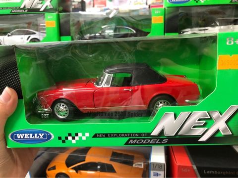  Mô hình xe Alfa Romeo Spider 2600 1960 (Soft Top) 1:24 Welly-24003W- Red 