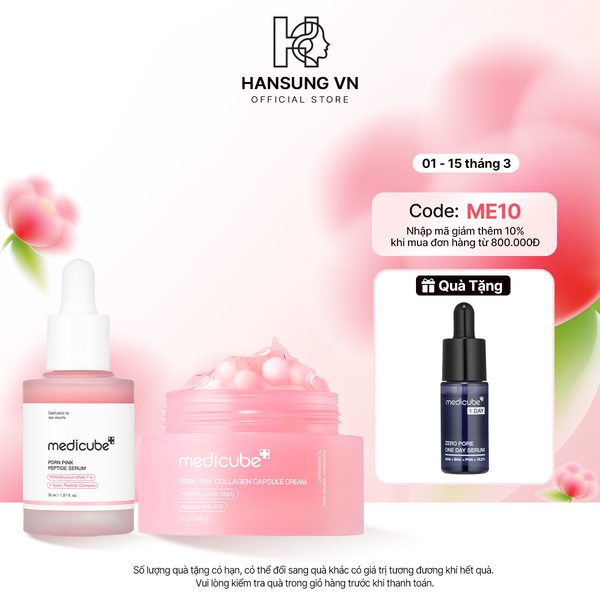  Set dưỡng sáng, căng bóng da: Tinh chất PDRN Pink Peptide Serum+ Kem dưỡng PDRN Pink Capsule Cream [P00090, P00100] 