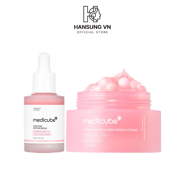  Set dưỡng sáng, căng bóng da: Tinh chất PDRN Pink Peptide Serum+ Kem dưỡng PDRN Pink Capsule Cream [P00090, P00100] 