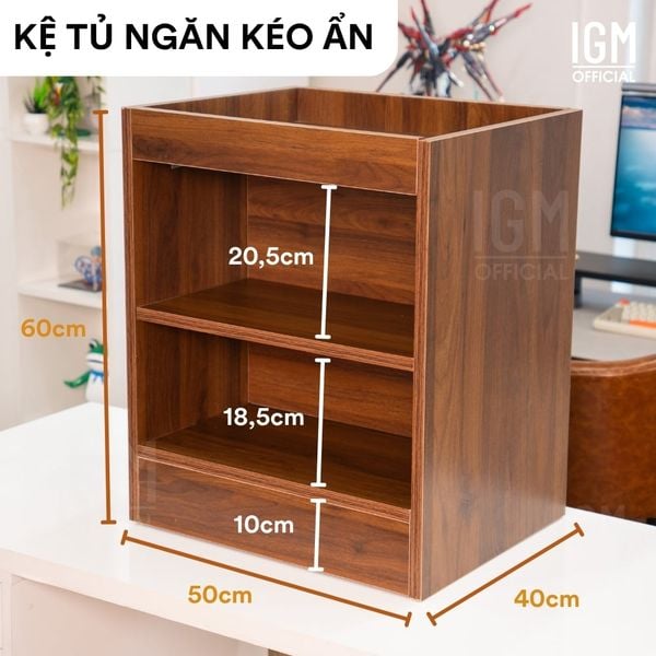Kệ tủ nhỏ IGM KTN kết hợp ngăn kéo ẩn, hiện đại, sang trọng, không gian lưu trữ đa dạng.