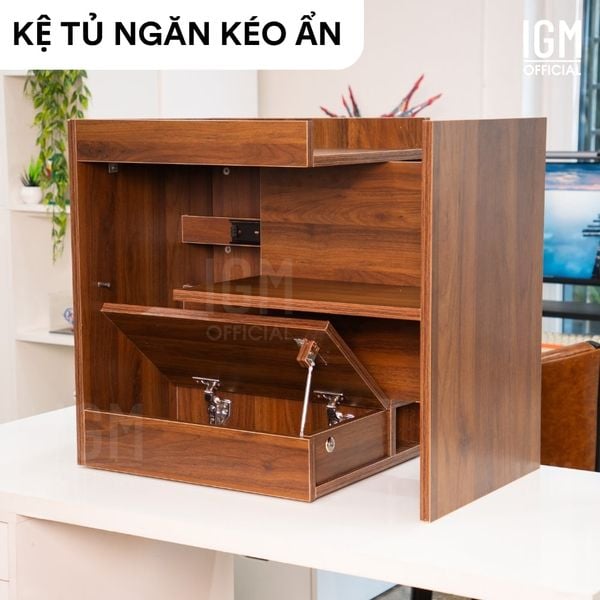 Kệ tủ nhỏ IGM KTN kết hợp ngăn kéo ẩn, hiện đại, sang trọng, không gian lưu trữ đa dạng.